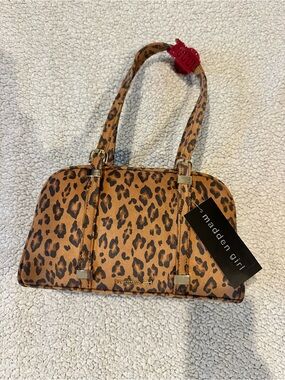 Madden Girl Leopard-Print Bowler Shoulder Bag - Brown/Black NWT